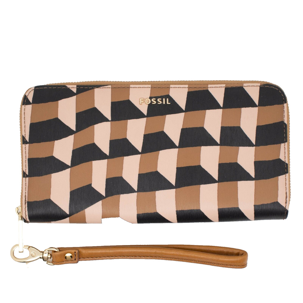 Fossil Womens Geometric Zippy Wallet Wristlet Strap